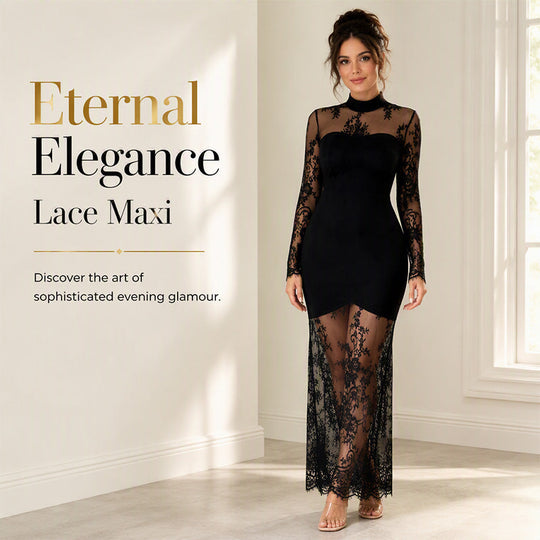 Women's Lace Splicing Long Sleeve Maxi Dress