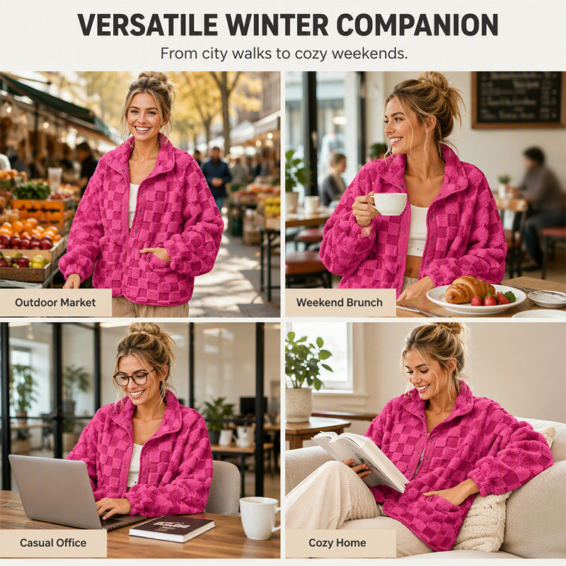 ❄️ Cozy Winter Comfort | Women's Checkerboard Plush Jacket ⚡ Free Shipping