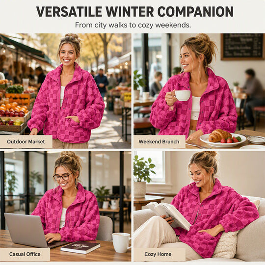 ❄️ Cozy Winter Comfort | Women's Checkerboard Plush Jacket ⚡ Free Shipping