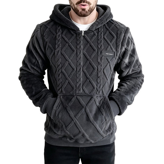 Men's Plush Diamond Cable Knit Textured Hoodie