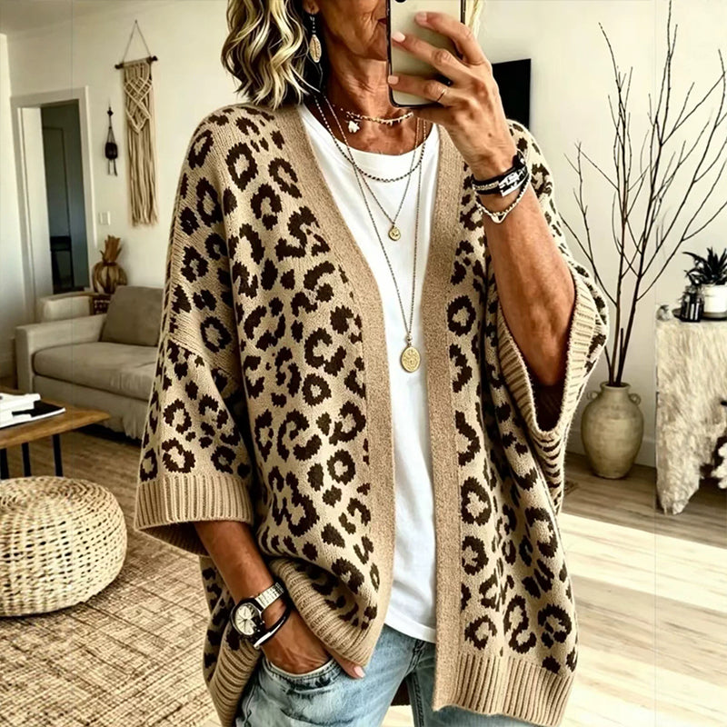 Women's Chic Leopard Print Knit Cardigan