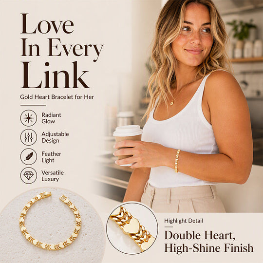 💖 LIMITED‑TIME 30% OFF! ✨ Women’s Elegant Heart Link Bracelet – Dainty Romantic Design, Adjustable Chain ✨