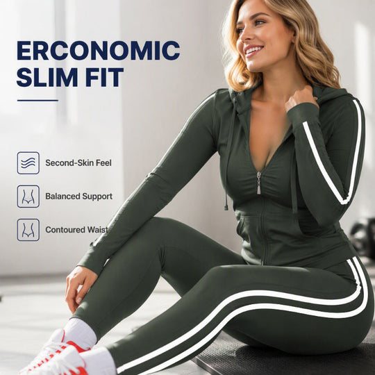 Women's Striped Zip-Up Hoodie & Pants Set