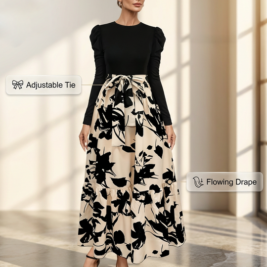🌸 Flattering Elegance | Women's Floral Tie-Waist A-Line Maxi Dress