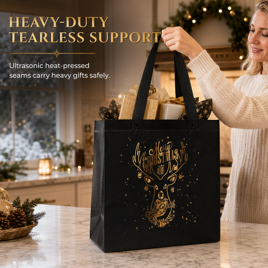 📢📢50% OFF !! ⏰Black Christmas Non Woven Gift Tote Bag Holiday Present Packaging Bag 23x22x11cm