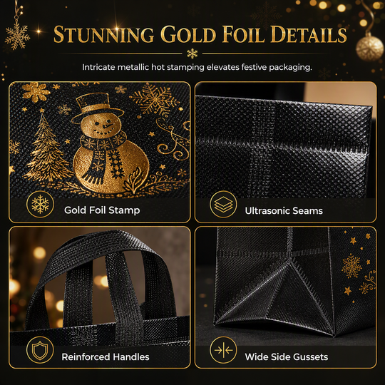 📢📢50% OFF !! ⏰Black Christmas Non Woven Gift Tote Bag Holiday Present Packaging Bag 23x22x11cm