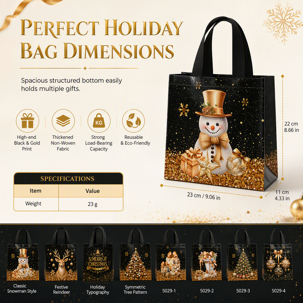 📢📢50% OFF !! ⏰Black Christmas Non Woven Gift Tote Bag Holiday Present Packaging Bag 23x22x11cm