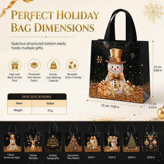 📢📢50% OFF !! ⏰Black Christmas Non Woven Gift Tote Bag Holiday Present Packaging Bag 23x22x11cm