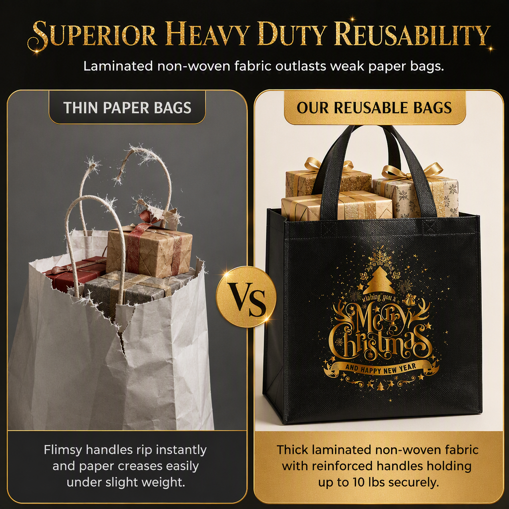 📢📢50% OFF !! ⏰Black Christmas Non Woven Gift Tote Bag Holiday Present Packaging Bag 23x22x11cm