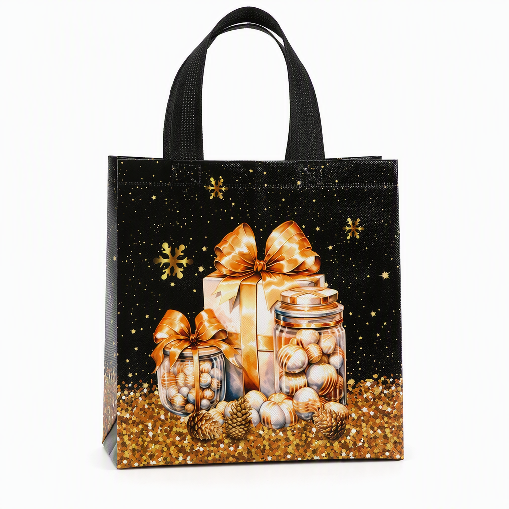 📢📢50% OFF !! ⏰Black Christmas Non Woven Gift Tote Bag Holiday Present Packaging Bag 23x22x11cm