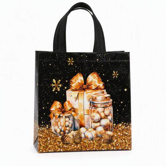 📢📢50% OFF !! ⏰Black Christmas Non Woven Gift Tote Bag Holiday Present Packaging Bag 23x22x11cm