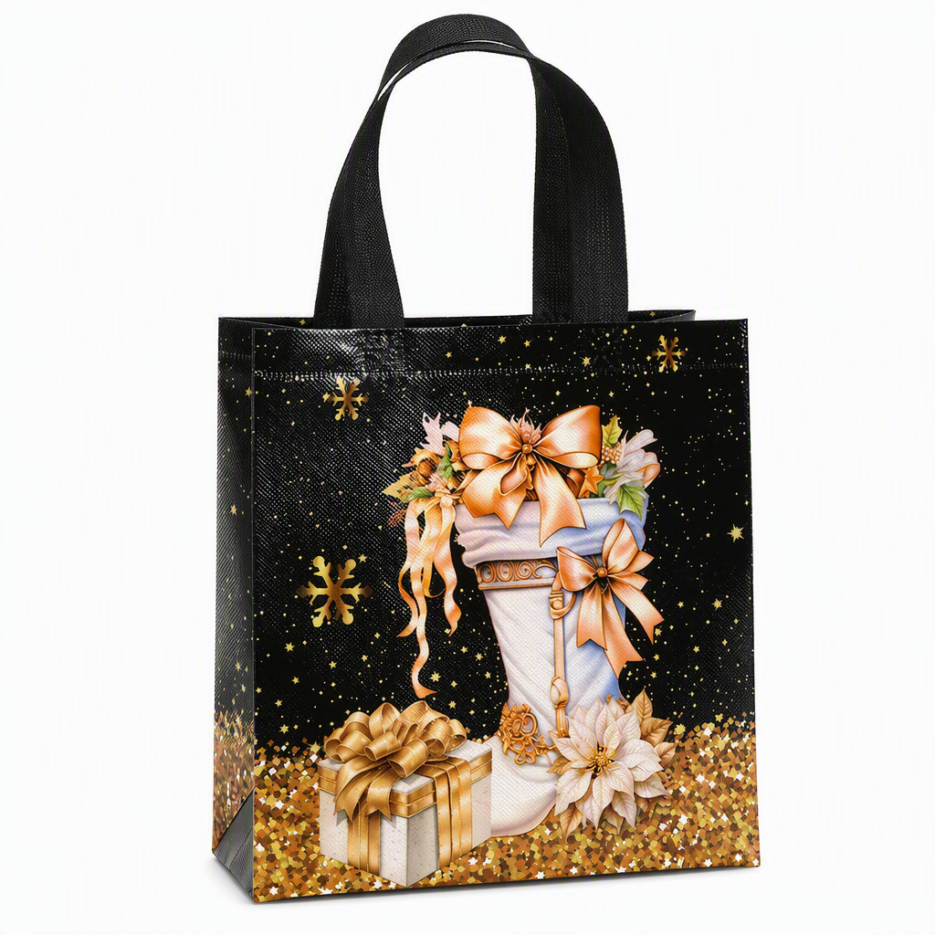 📢📢50% OFF !! ⏰Black Christmas Non Woven Gift Tote Bag Holiday Present Packaging Bag 23x22x11cm