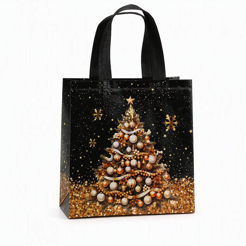 📢📢50% OFF !! ⏰Black Christmas Non Woven Gift Tote Bag Holiday Present Packaging Bag 23x22x11cm