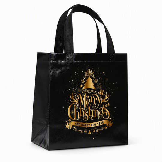 📢📢50% OFF !! ⏰Black Christmas Non Woven Gift Tote Bag Holiday Present Packaging Bag 23x22x11cm