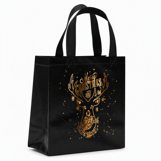 📢📢50% OFF !! ⏰Black Christmas Non Woven Gift Tote Bag Holiday Present Packaging Bag 23x22x11cm