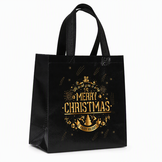 📢📢50% OFF !! ⏰Black Christmas Non Woven Gift Tote Bag Holiday Present Packaging Bag 23x22x11cm