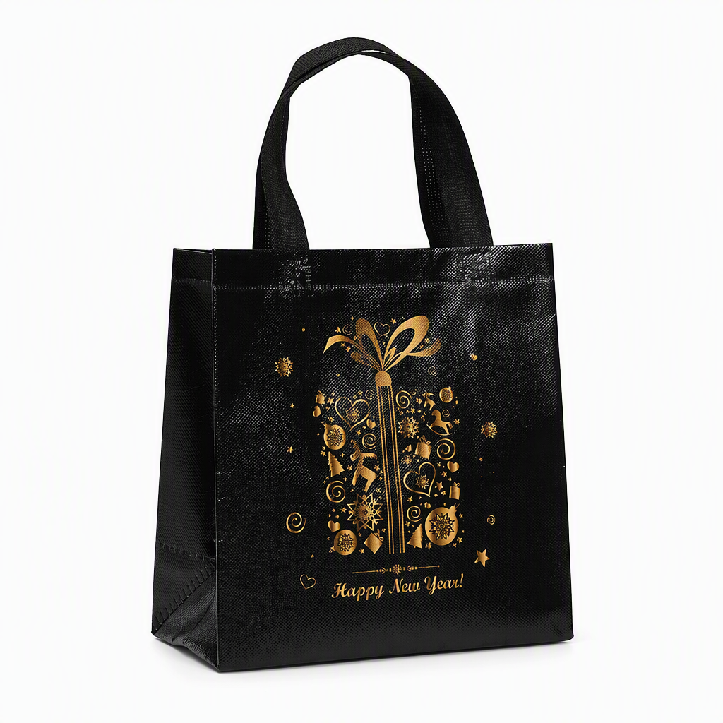 📢📢50% OFF !! ⏰Black Christmas Non Woven Gift Tote Bag Holiday Present Packaging Bag 23x22x11cm