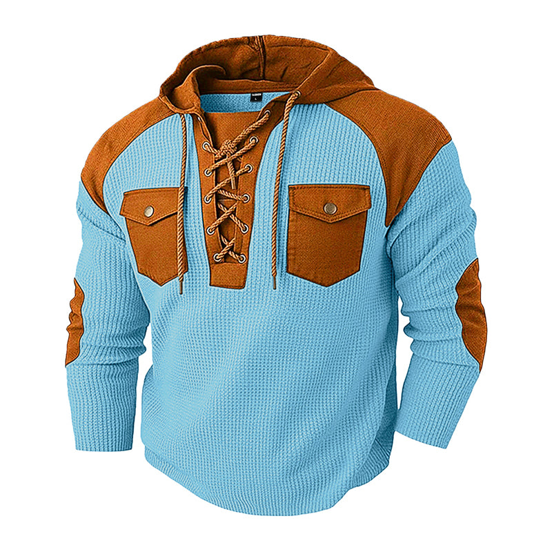 🧶 Rugged Details, Easy Comfort | Men's Waffle-Knit Lace-Up Hooded Sweatshirt