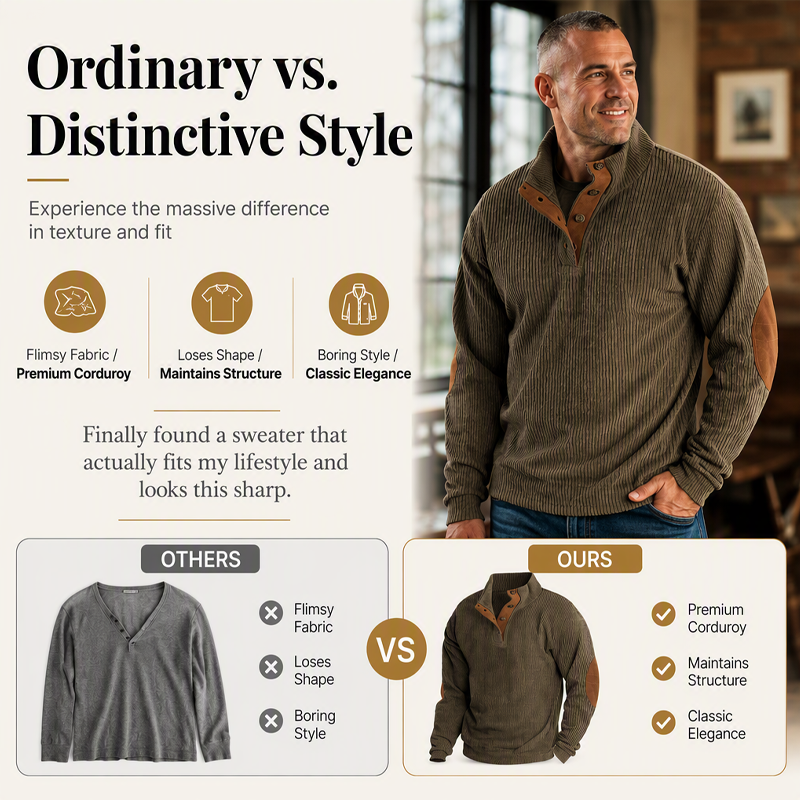⏳ Limited Time 50% Off! 💥Men's Corduroy Stand Collar Sweatshirt
