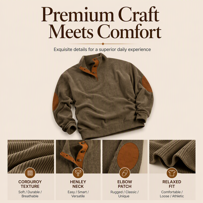 ⏳ Limited Time 50% Off! 💥Men's Corduroy Stand Collar Sweatshirt