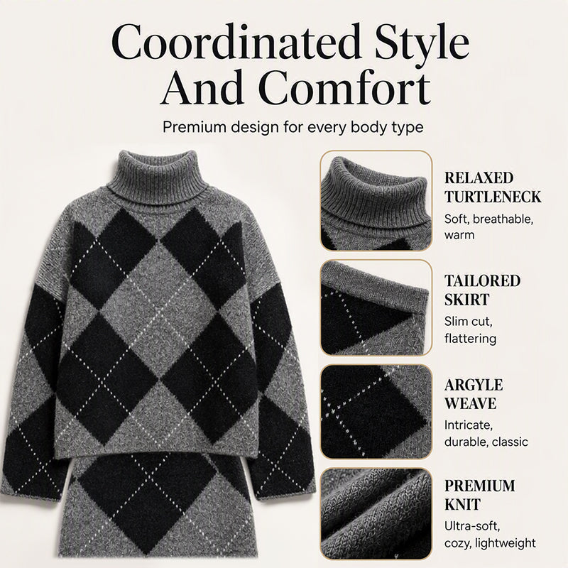 🍂 New Fall Favorite | Women's Argyle Knit Sweater & Skirt 2-Piece Set