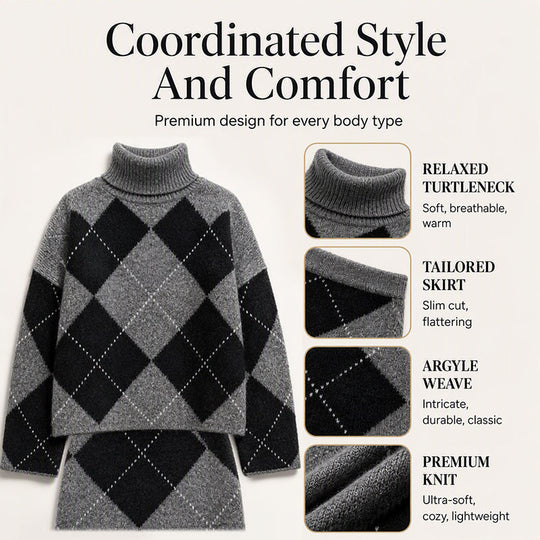 🍂 New Fall Favorite | Women's Argyle Knit Sweater & Skirt 2-Piece Set
