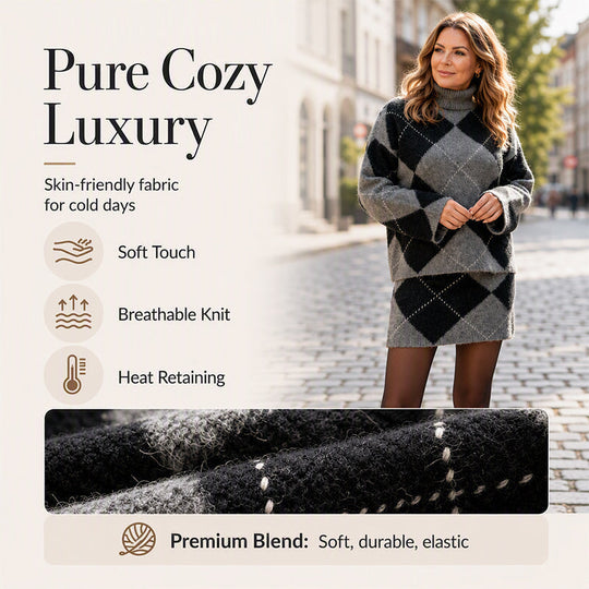 🍂 New Fall Favorite | Women's Argyle Knit Sweater & Skirt 2-Piece Set
