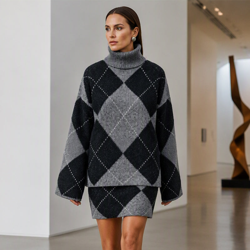 🍂 New Fall Favorite | Women's Argyle Knit Sweater & Skirt 2-Piece Set