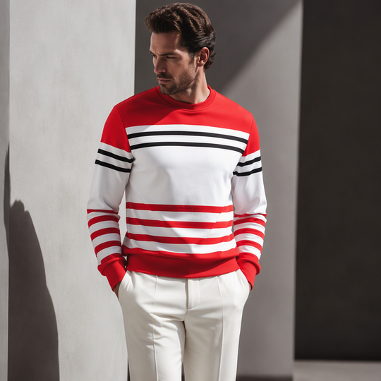 Men's Striped Colorblock Long Sleeve Sweatshirt
