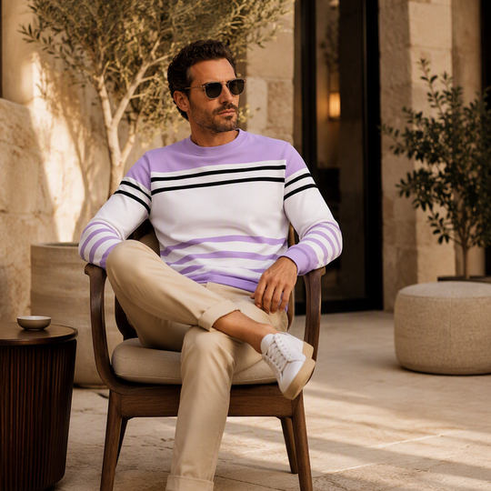 Men's Striped Colorblock Long Sleeve Sweatshirt