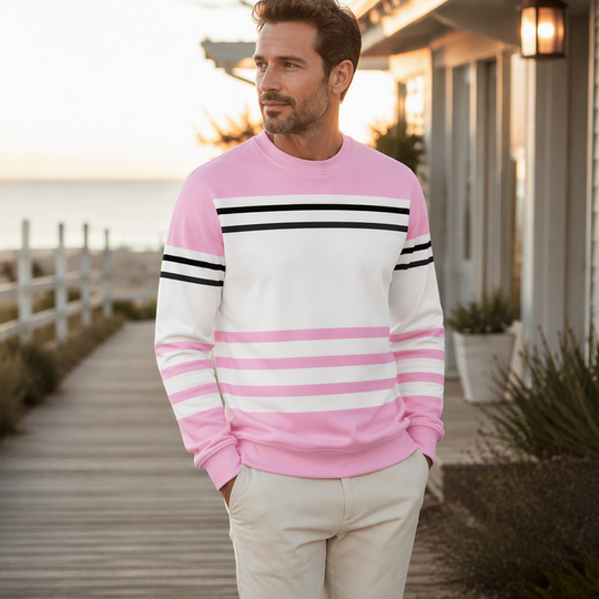 Men's Striped Colorblock Long Sleeve Sweatshirt