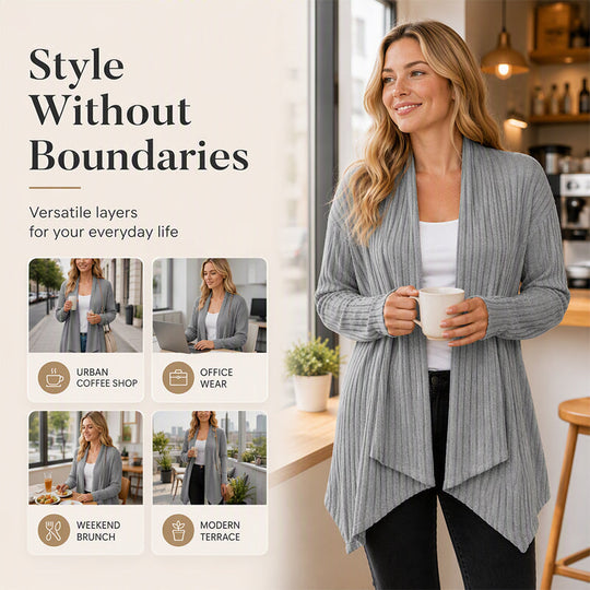 ⏳LAST DAY SALE ONLY ￡19.99!!🧶Women's Casual Draped Open Front Cardigan – Cosy, Flattering & Effortlessly Chic