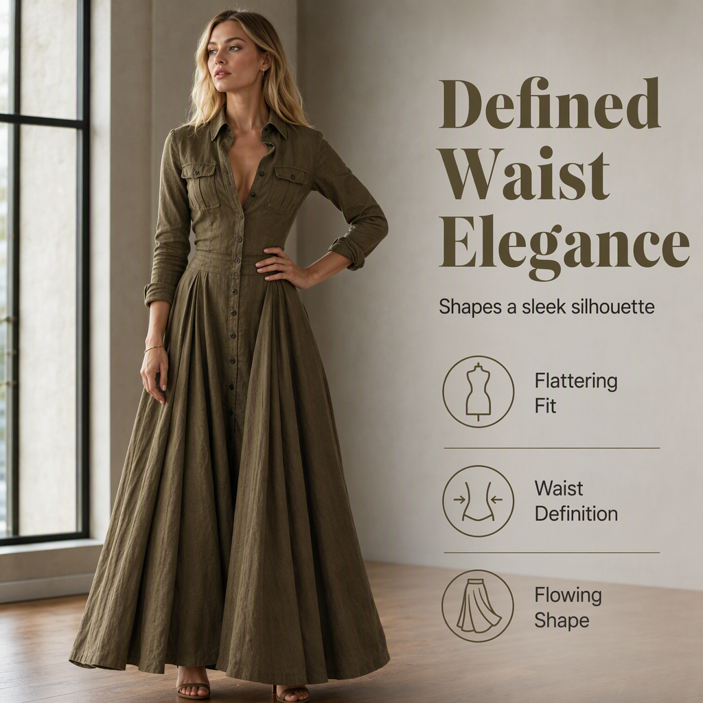✨ Polished Without the Fuss | Women's Lapel Button-Down Maxi Dress