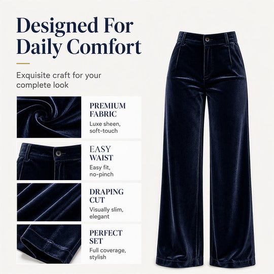 ✨ Elevated Comfort | Women's High-Waisted Velvet Wide-Leg Pants