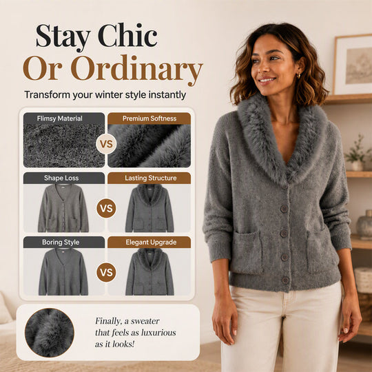 ☁️ Cozy Elegance | Women's Furry-Collar Knit Cardigan
