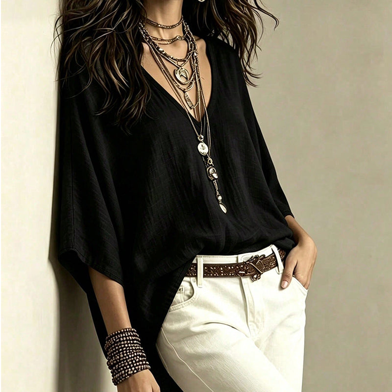 ✨ Flattering Without the Fuss | Women's Draped V-Neck Relaxed Blouse