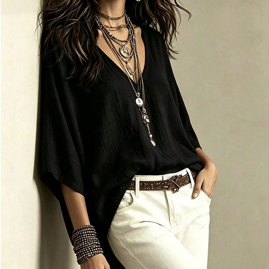 ✨ Flattering Without the Fuss | Women's Draped V-Neck Relaxed Blouse