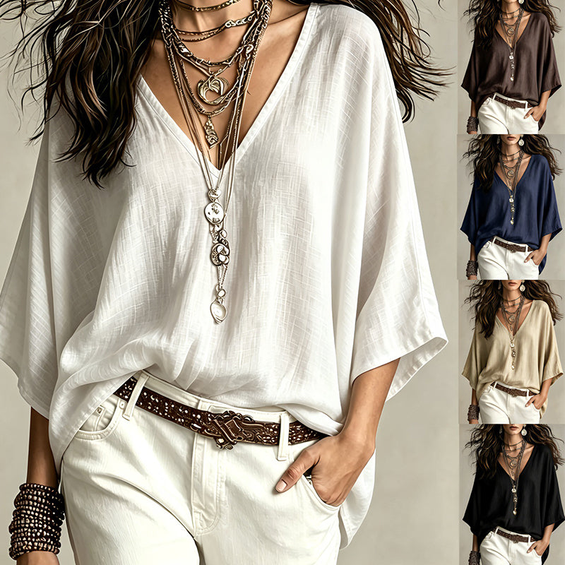 ✨ Flattering Without the Fuss | Women's Draped V-Neck Relaxed Blouse