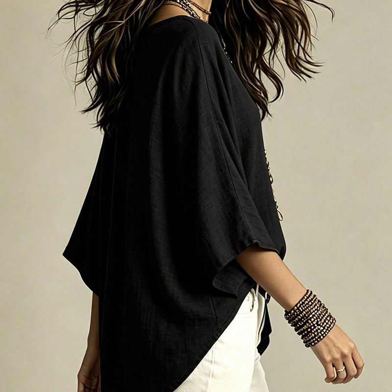 ✨ Flattering Without the Fuss | Women's Draped V-Neck Relaxed Blouse