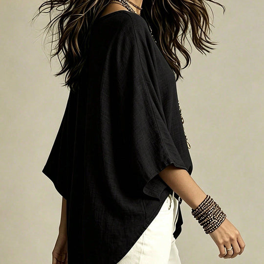 ✨ Flattering Without the Fuss | Women's Draped V-Neck Relaxed Blouse