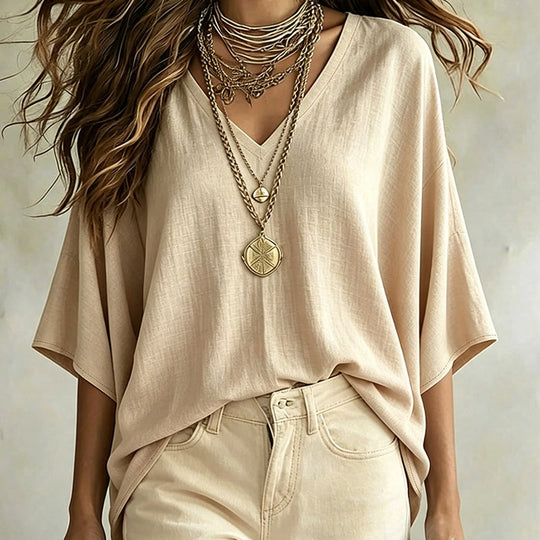 ✨ Flattering Without the Fuss | Women's Draped V-Neck Relaxed Blouse