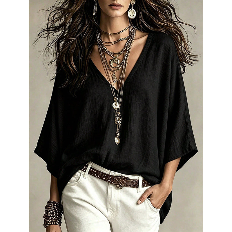 ✨ Flattering Without the Fuss | Women's Draped V-Neck Relaxed Blouse