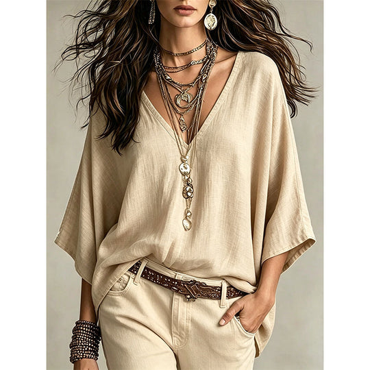 ✨ Flattering Without the Fuss | Women's Draped V-Neck Relaxed Blouse