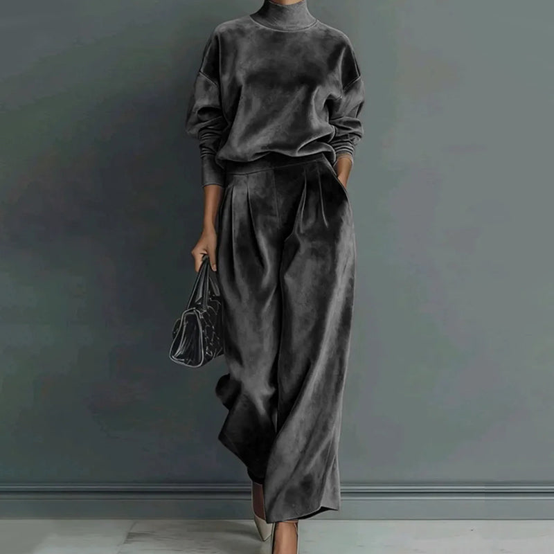 Women’s Casual Warm Top & Wide Leg Pants 2-Piece Set