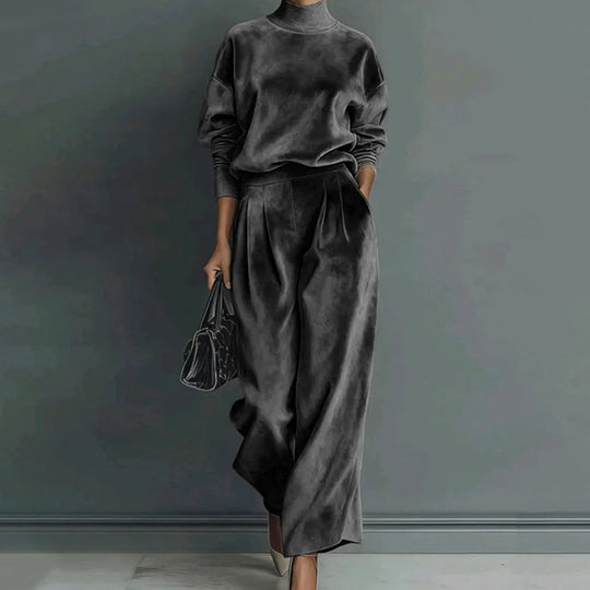 Women’s Casual Warm Top & Wide Leg Pants 2-Piece Set