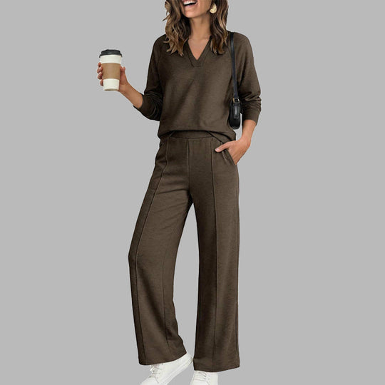 👚🌸 Bestseller – Women's Casual V-Neck Top & Wide-Leg Pants