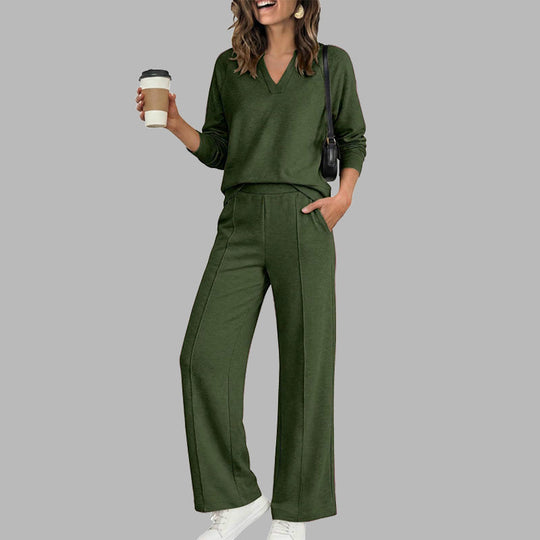 👚🌸 Bestseller – Women's Casual V-Neck Top & Wide-Leg Pants