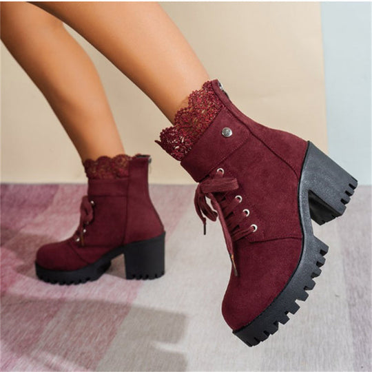 👢 Lace-Up Style, Stable Steps | Women's Chunky-Heel Ankle Booties