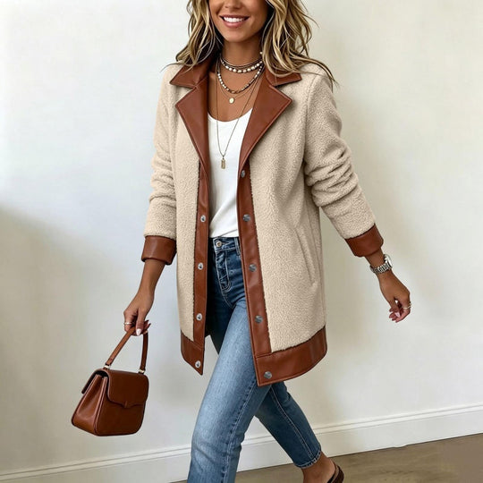 🧸 Cosy Texture | Women's Plush Patchwork Lapel Jacket
