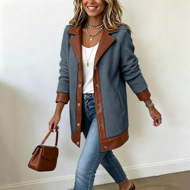 🧸 Cosy Texture | Women's Plush Patchwork Lapel Jacket